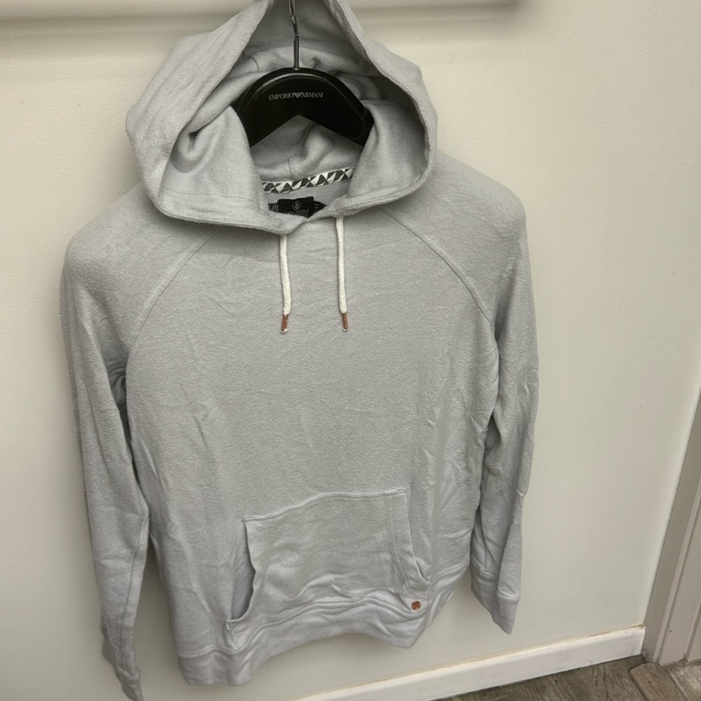 Volcom pullover soft gray hoodie distressed cotton/rayon/elastic